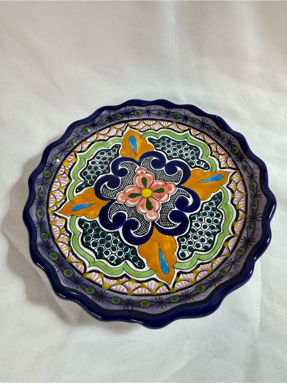 Signed Leal Talavera Mexico Hand Painted Decorative Plate Puebla Wall Decor 8”